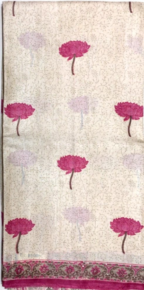 Printed Tussar Silk Saree