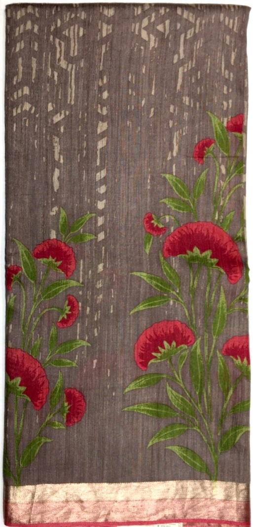 Printed Tussar Silk Saree